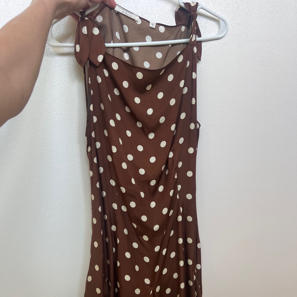 Doen Brown and White Polka Dot Mini Dress